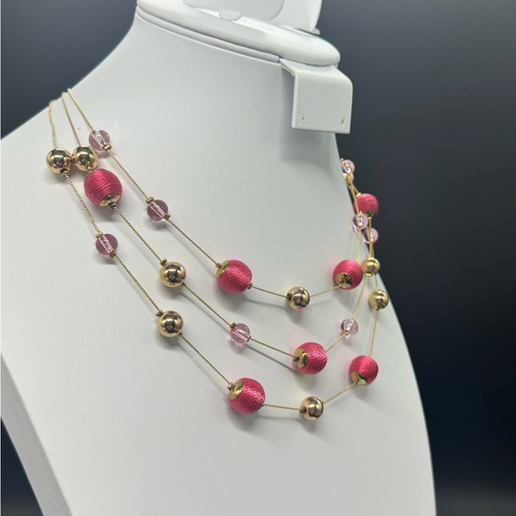Lane Bryant Gold Crystal and Pink Bead Stations Multi -chain Necklace - Picture 3 of 4